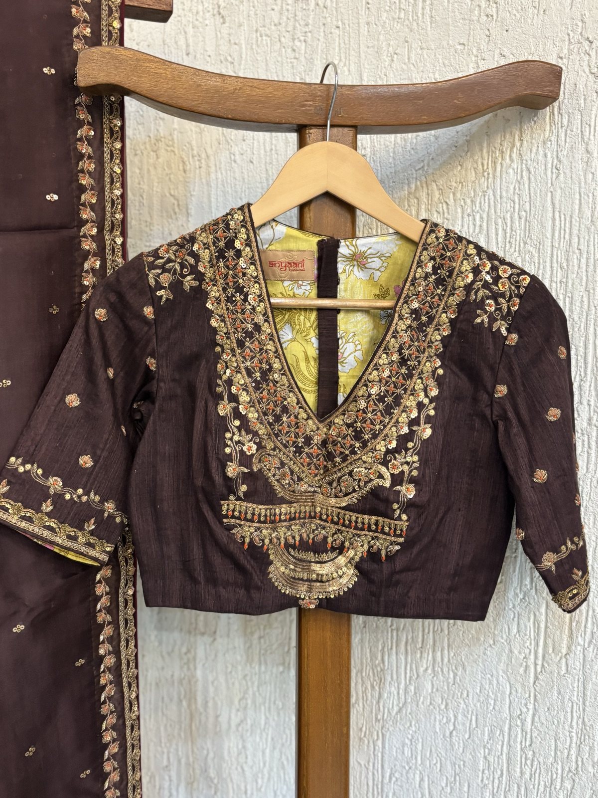 Chocolate Brown Silk Saree with Zardozi Blouse