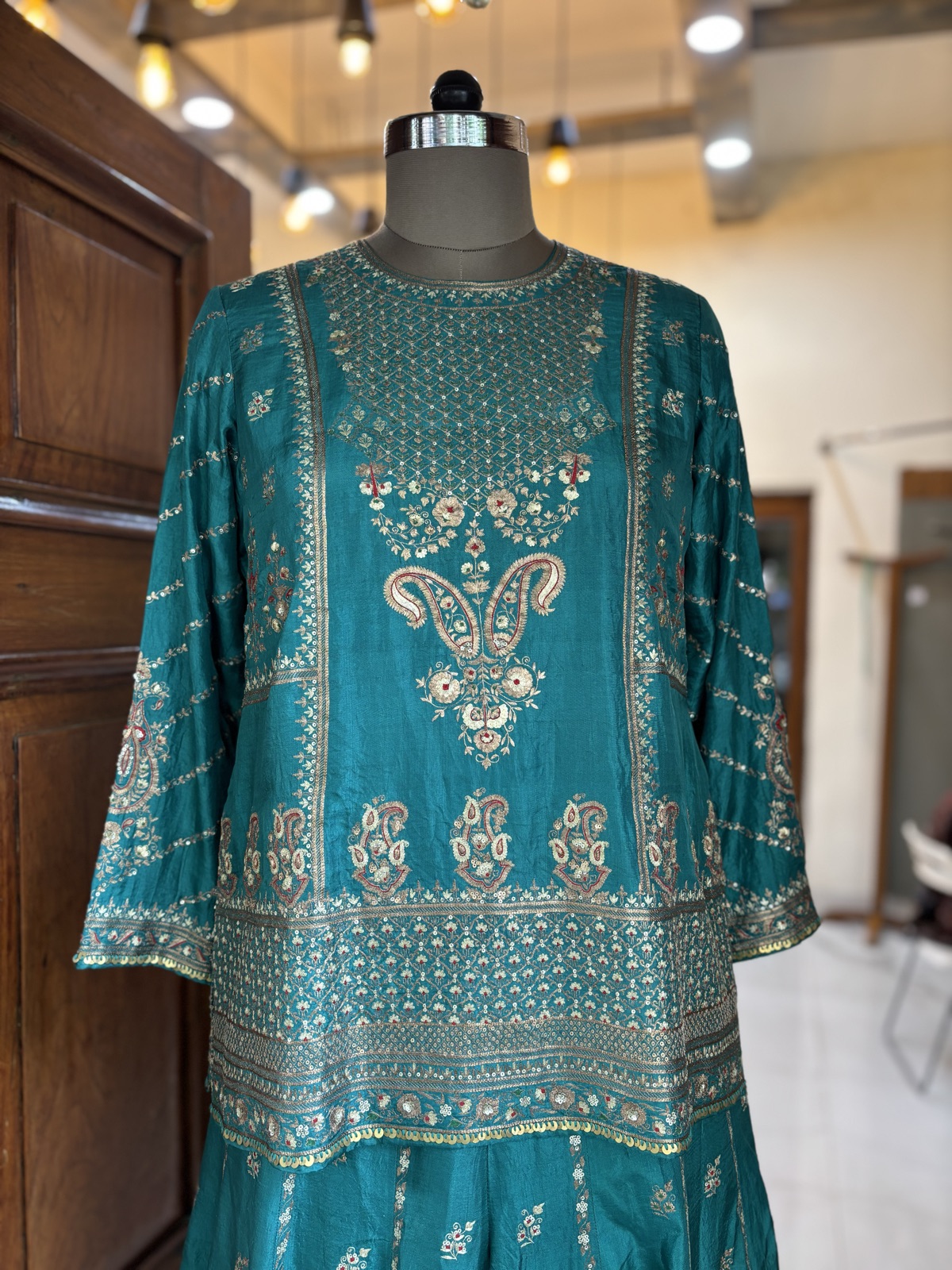 Peacock Teal Zari Kurta Lehenga Set