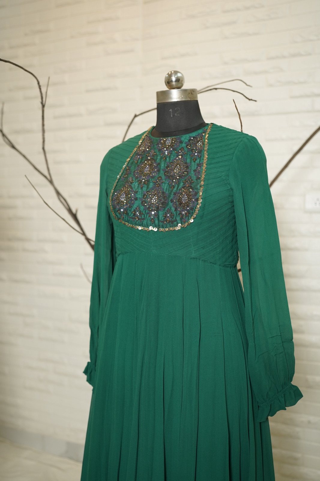 Emerald Green Anarkali with Embroidered Yoke