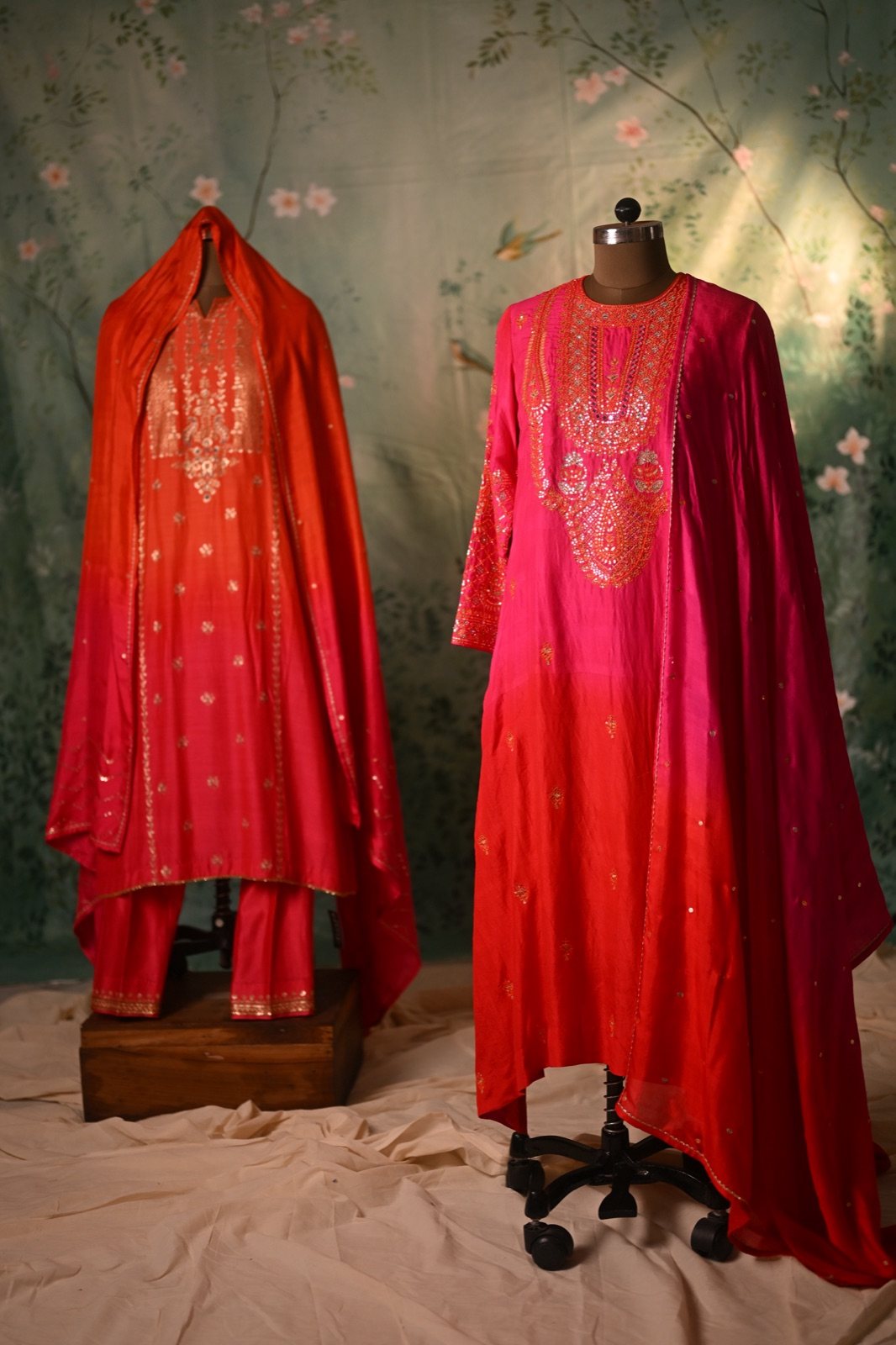 Fuchsia Ombré Kurta Set with Zardozi Neckline