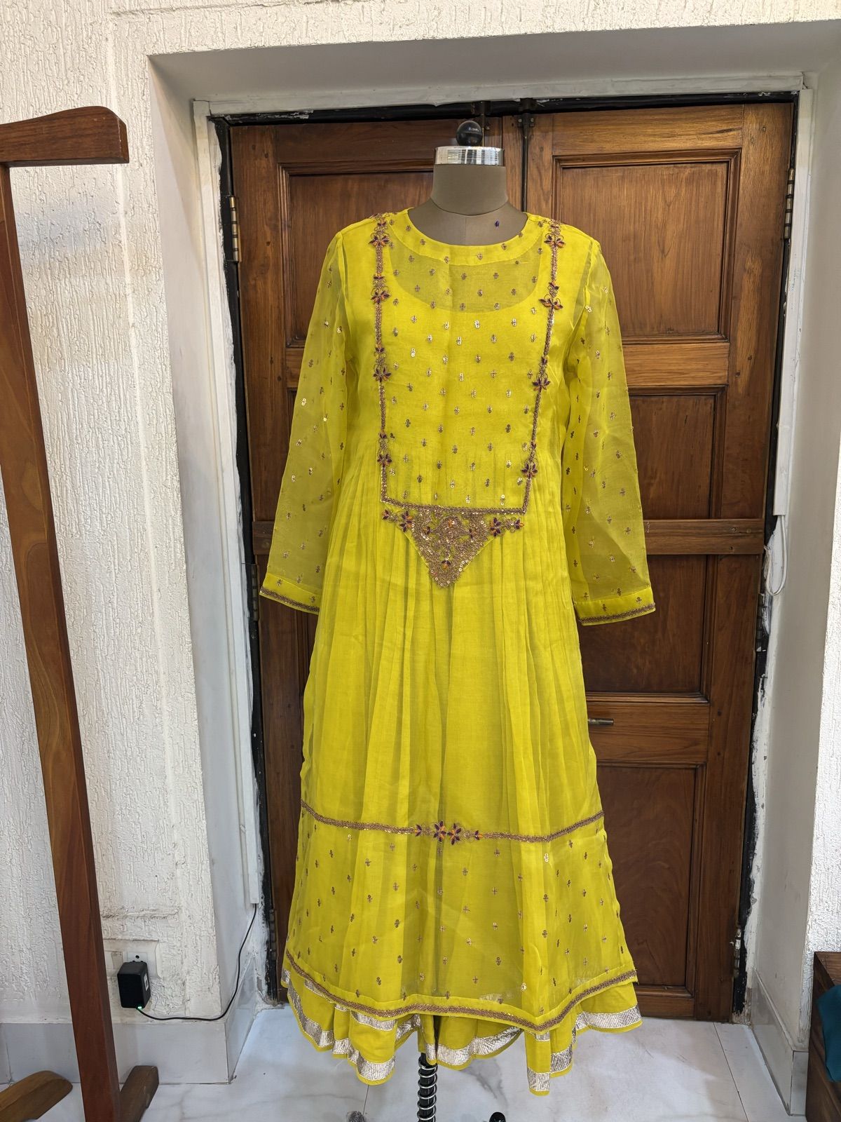 Lemon Yellow Embroidered Anarkali