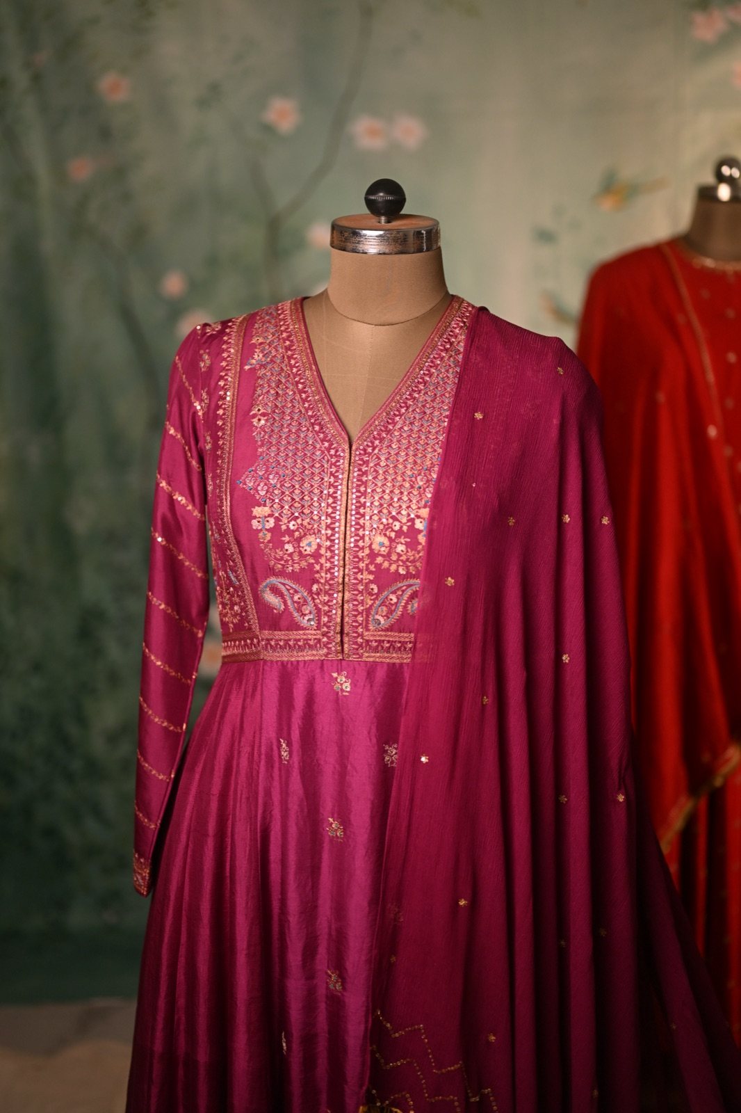 Magenta Anarkali with Embroidered Bodice