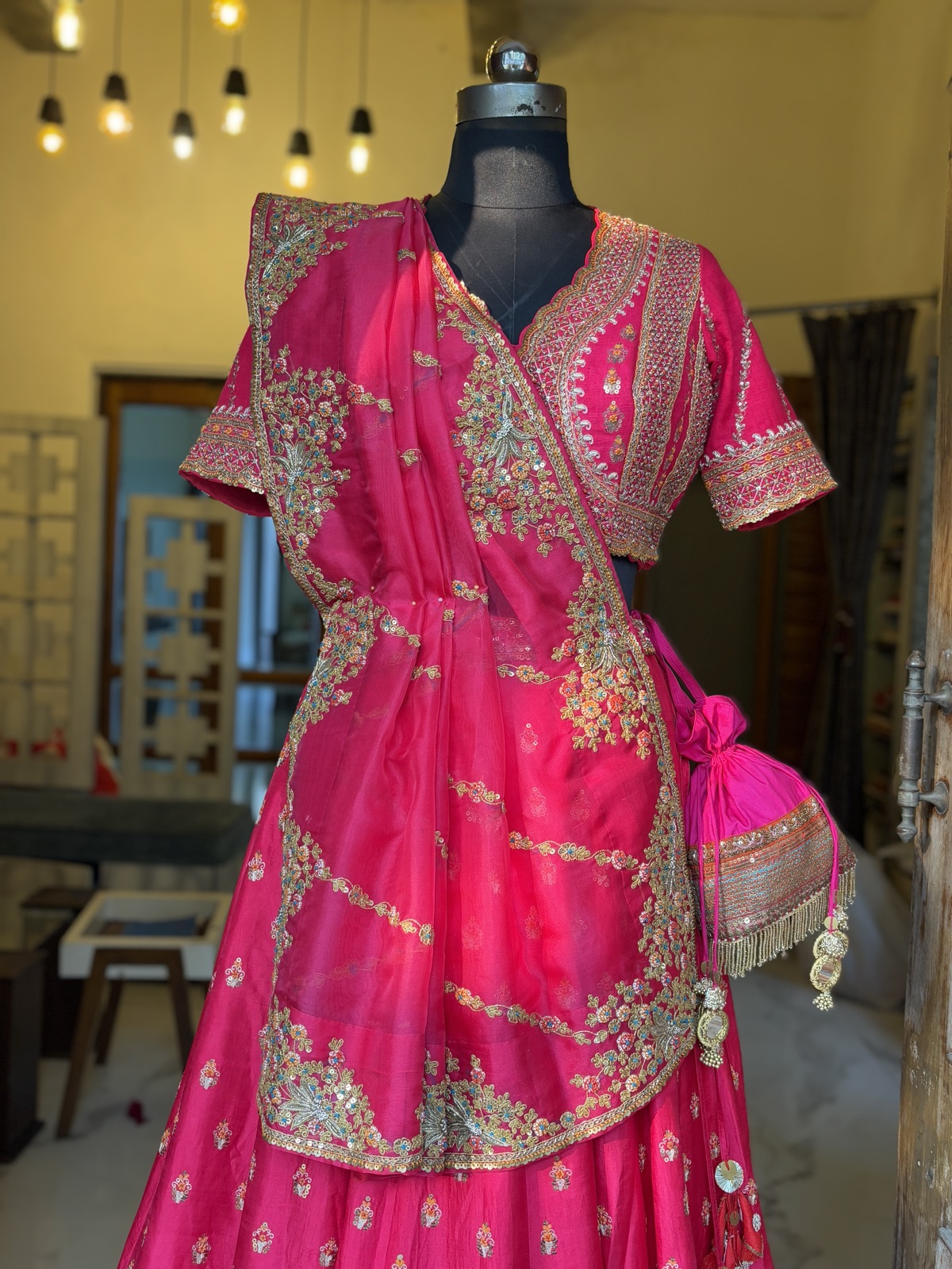 Ombré Pink Lehenga with Embroidered Drape