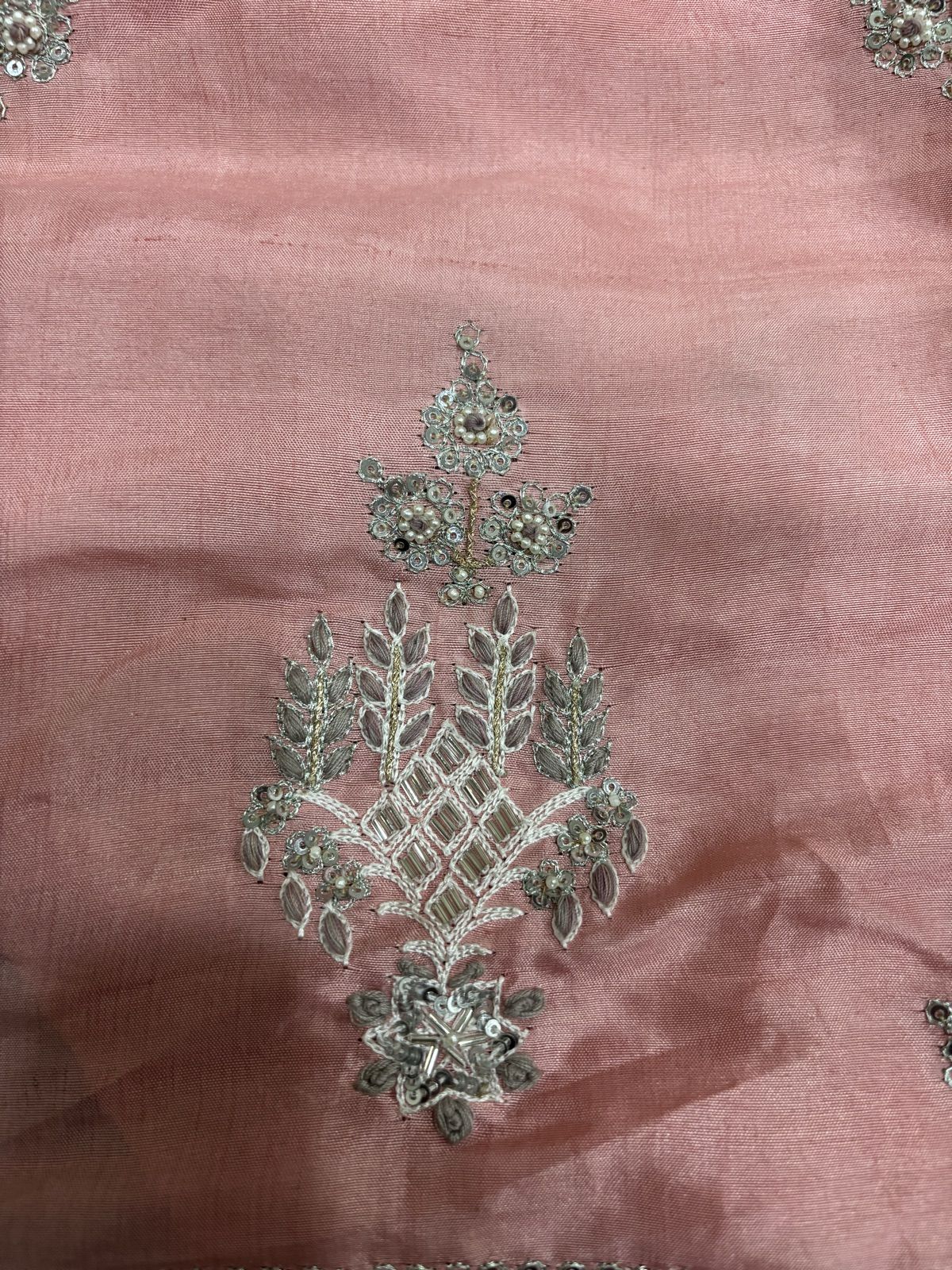 Blush Peach Zari Suit Fabric Set