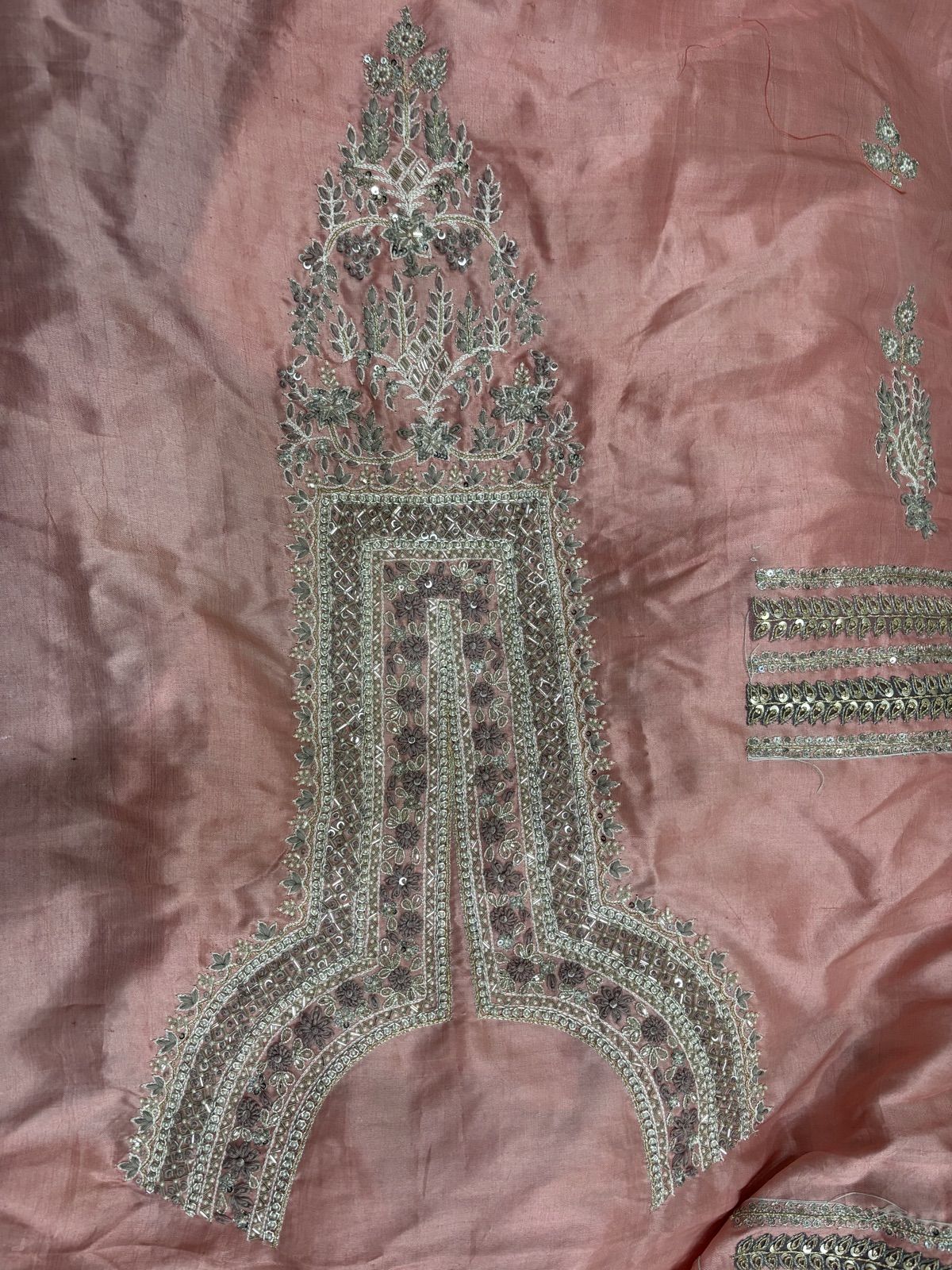 Blush Peach Zari Suit Fabric Set - view 4
