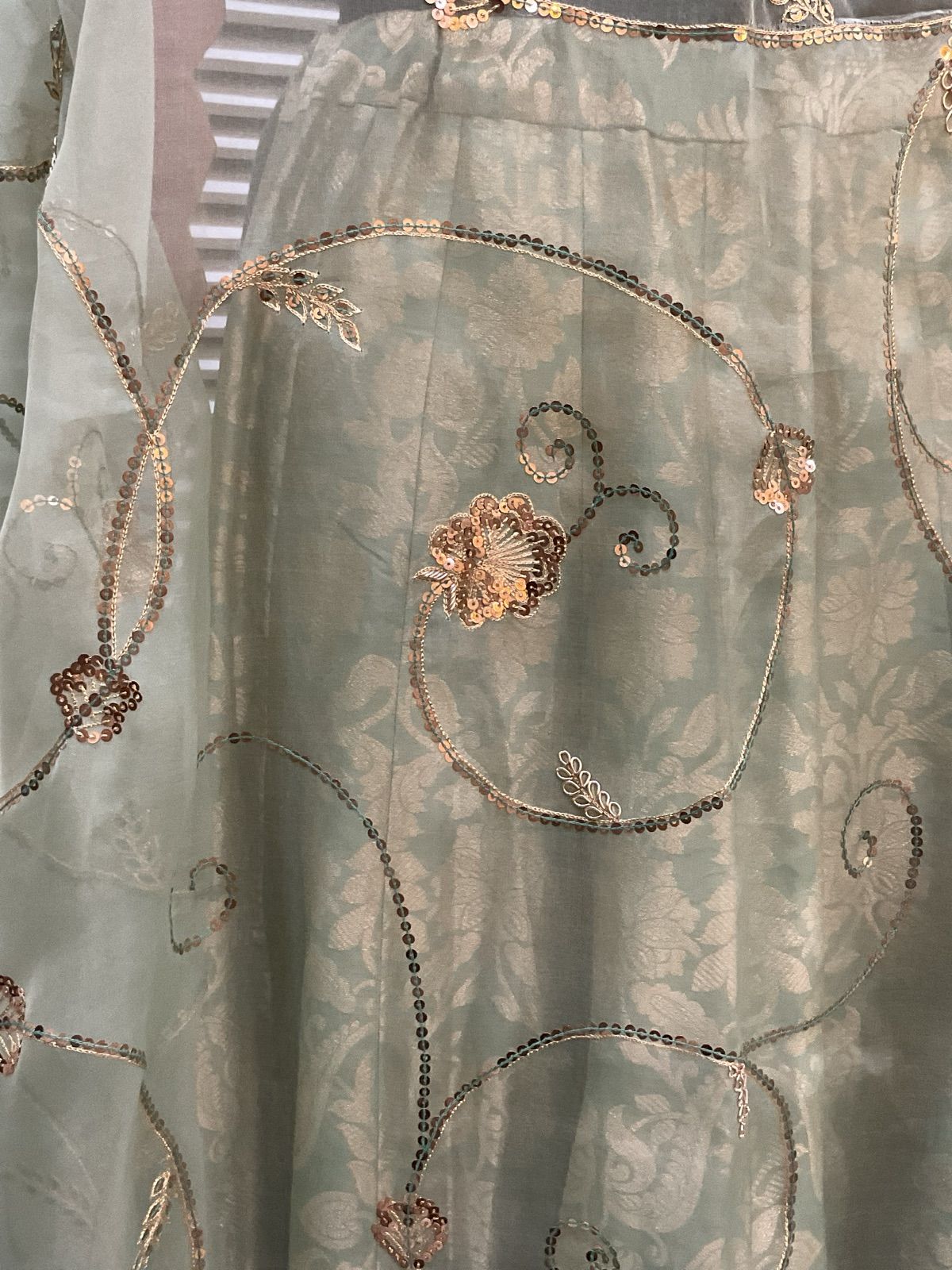 Pistachio Tissue Ghagra with Organza Dupatta - view 8