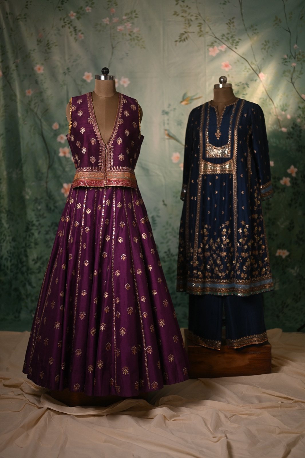 Plum Brocade Lehenga with Sleeveless Jacket