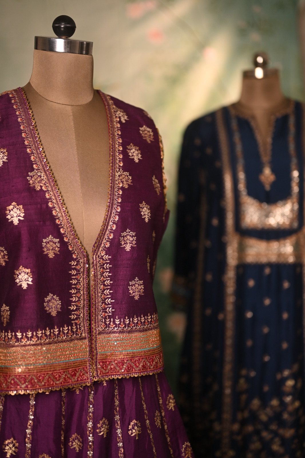 Plum Brocade Lehenga with Sleeveless Jacket - view 4