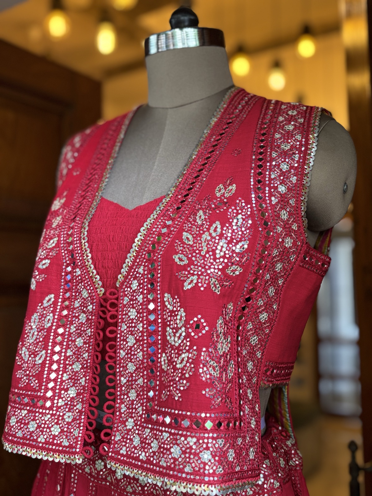 Scarlet Ghagra with Mirror-Work Jacket