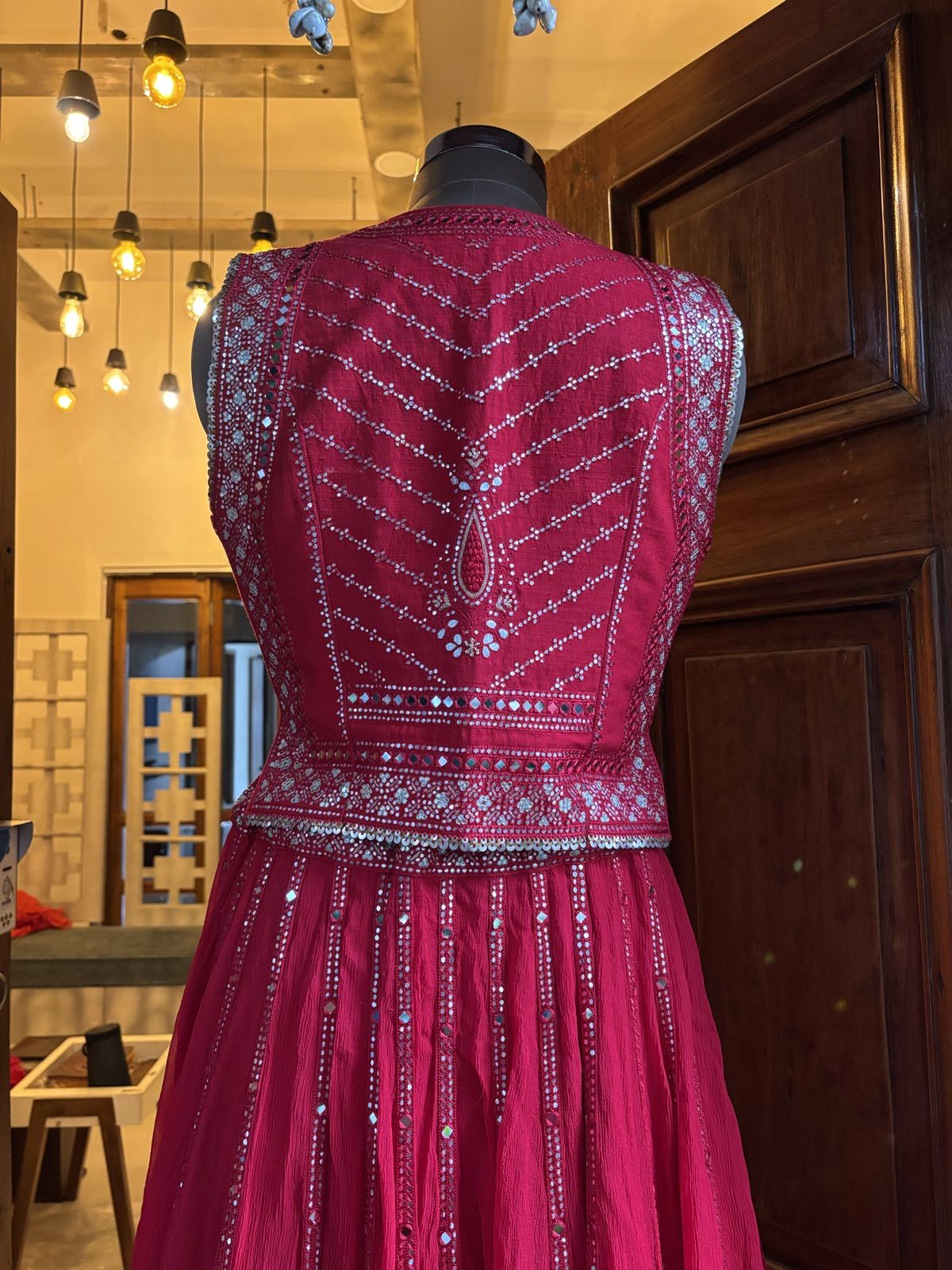 Scarlet Ghagra with Mirror-Work Jacket - view 6