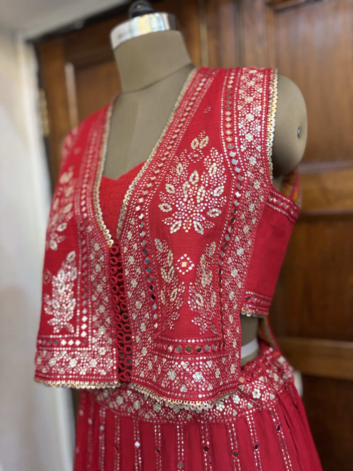 Scarlet Ghagra with Mirror-Work Jacket - view 8