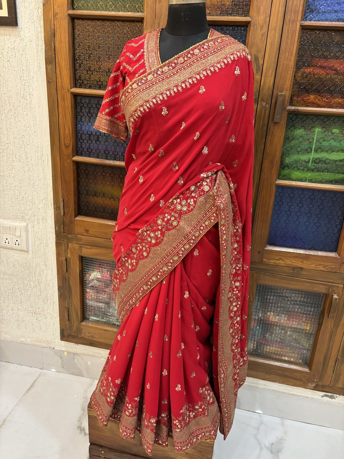 Red Embroidered Saree with Matching Blouse