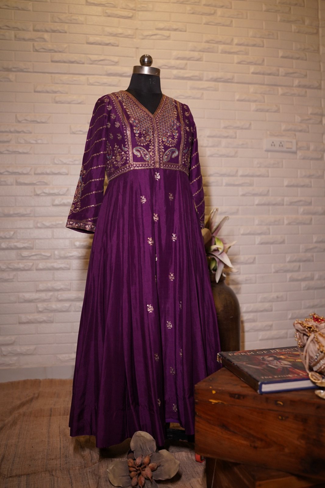 Royal Purple Anarkali with Zari Embroidered Yoke - view 4