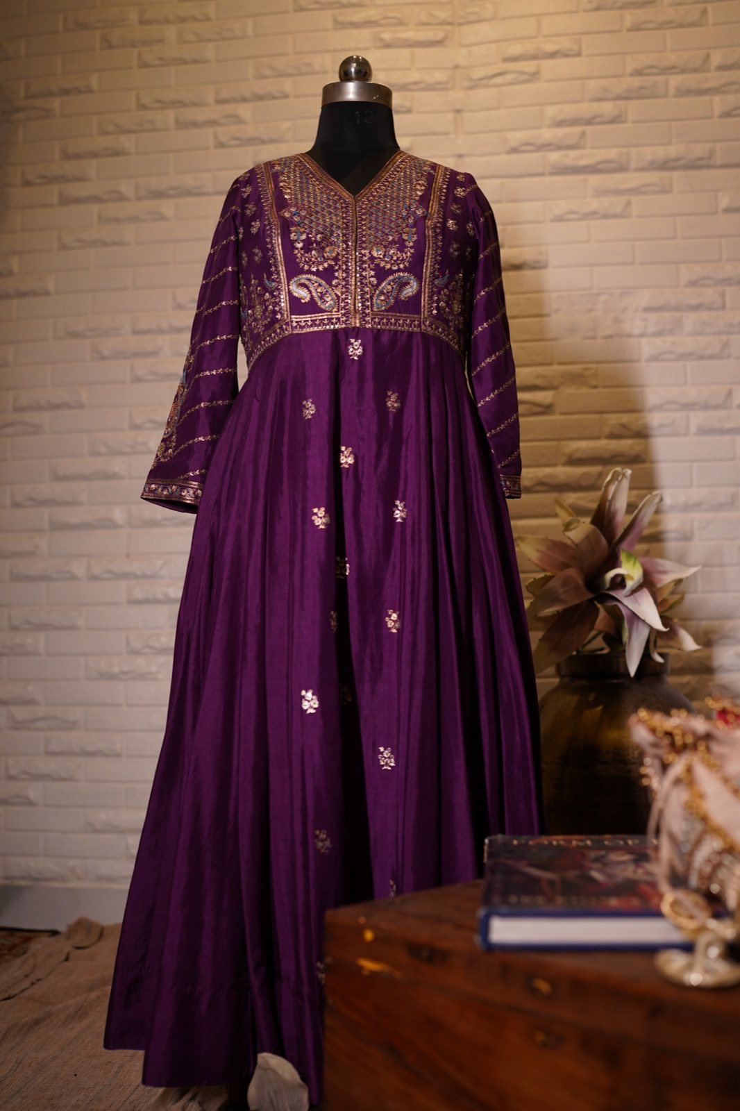 Royal Purple Anarkali with Zari Embroidered Yoke - view 5