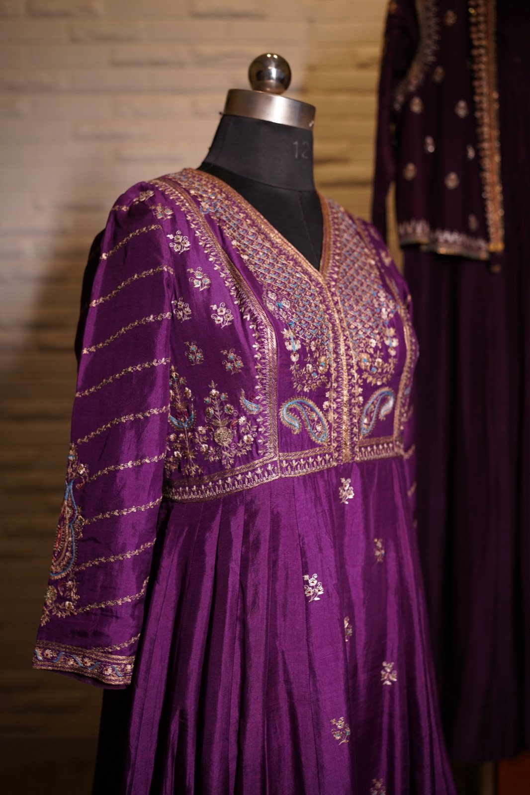 Royal Purple Anarkali with Zari Embroidered Yoke - view 7