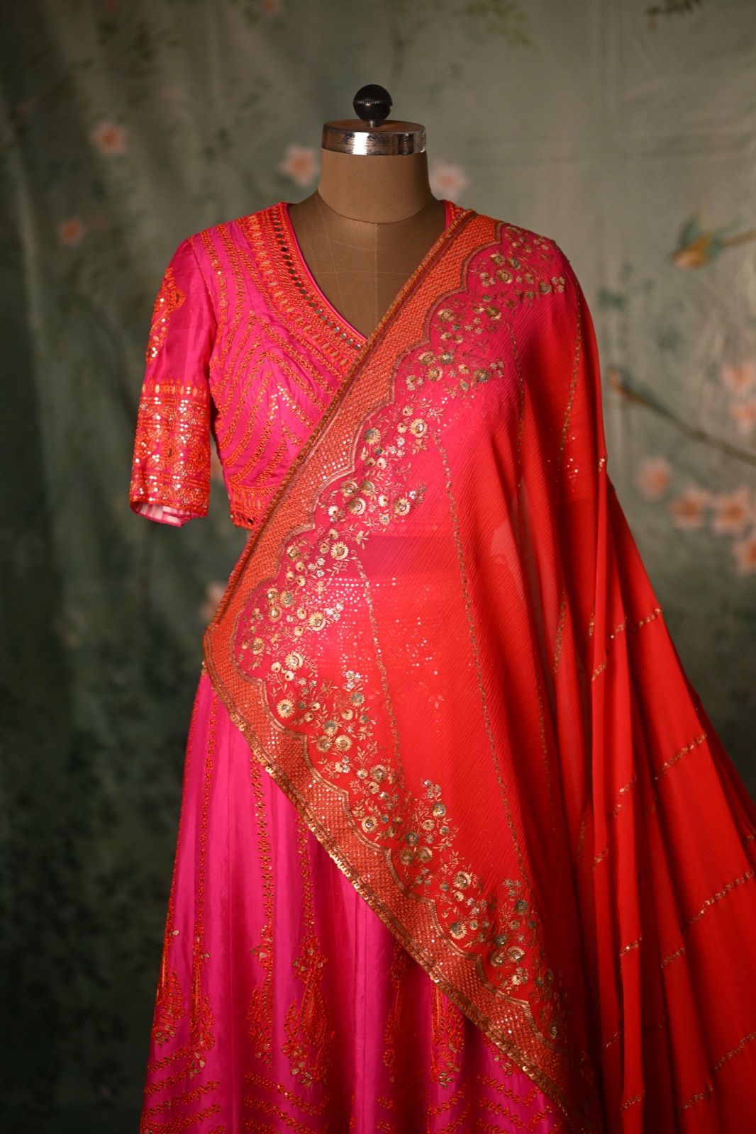 Coral Red Ombré Saree with Embroidered Pallu