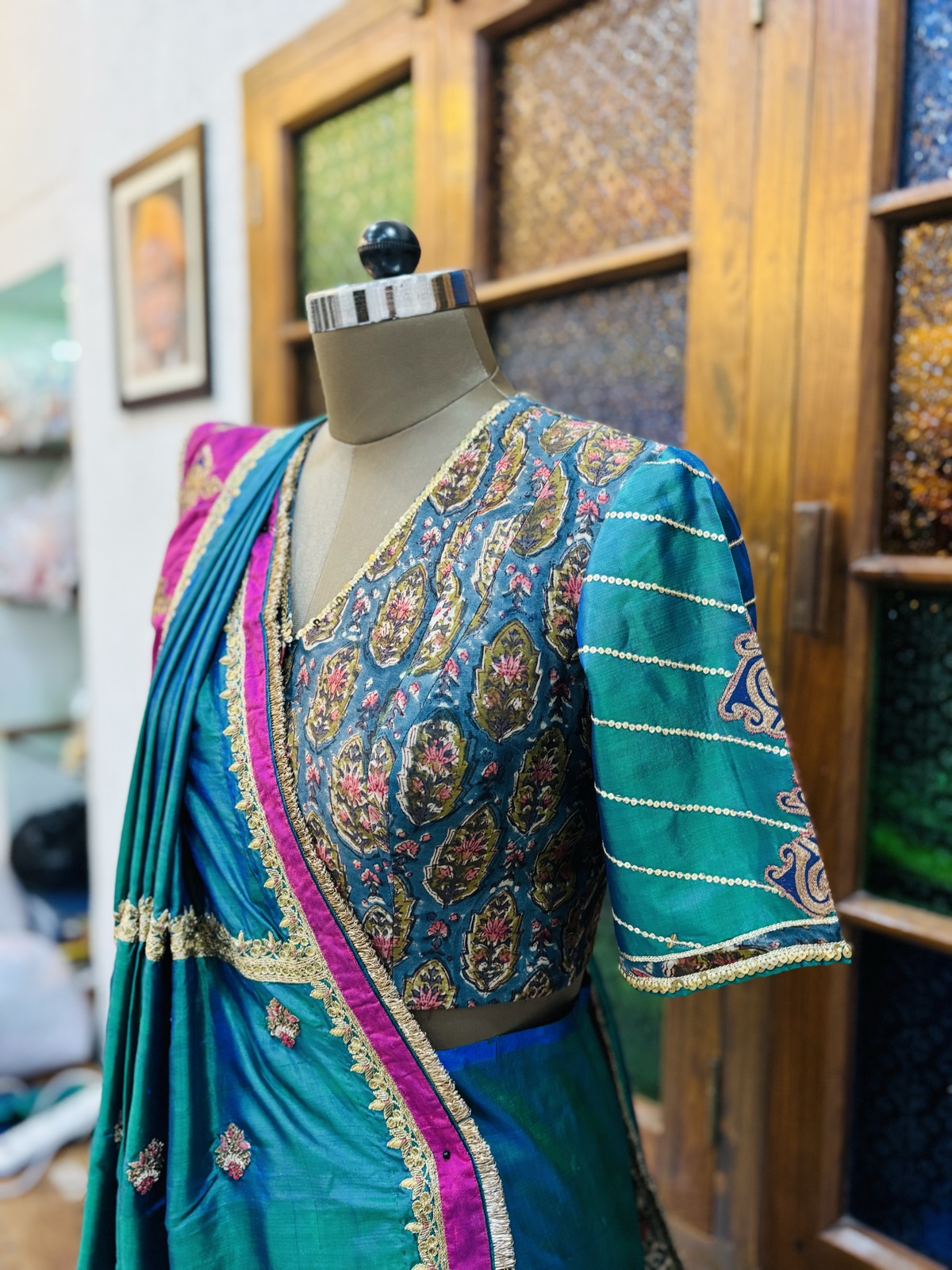 Sea Green Saree with Fuchsia Border