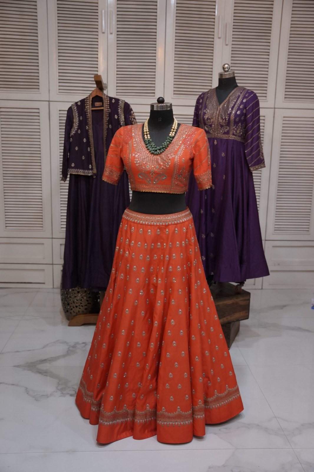 Tangerine Buti Lehenga with Embroidered Blouse