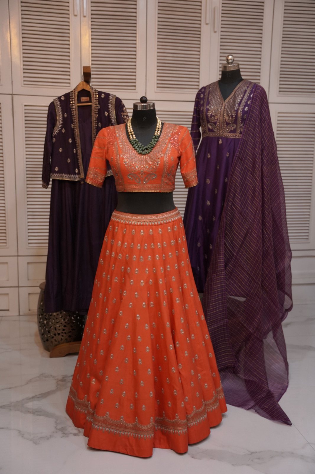 Tangerine Buti Lehenga with Embroidered Blouse - view 4