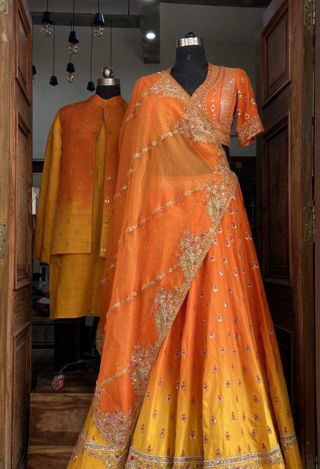 Tangerine to Marigold Ombré Lehenga Set - view 4