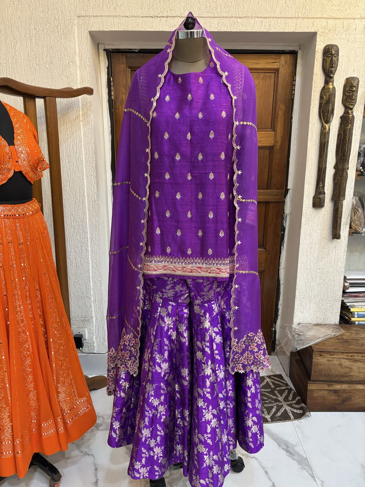 Violet Sharara Set with Zardozi Neckline - view 4