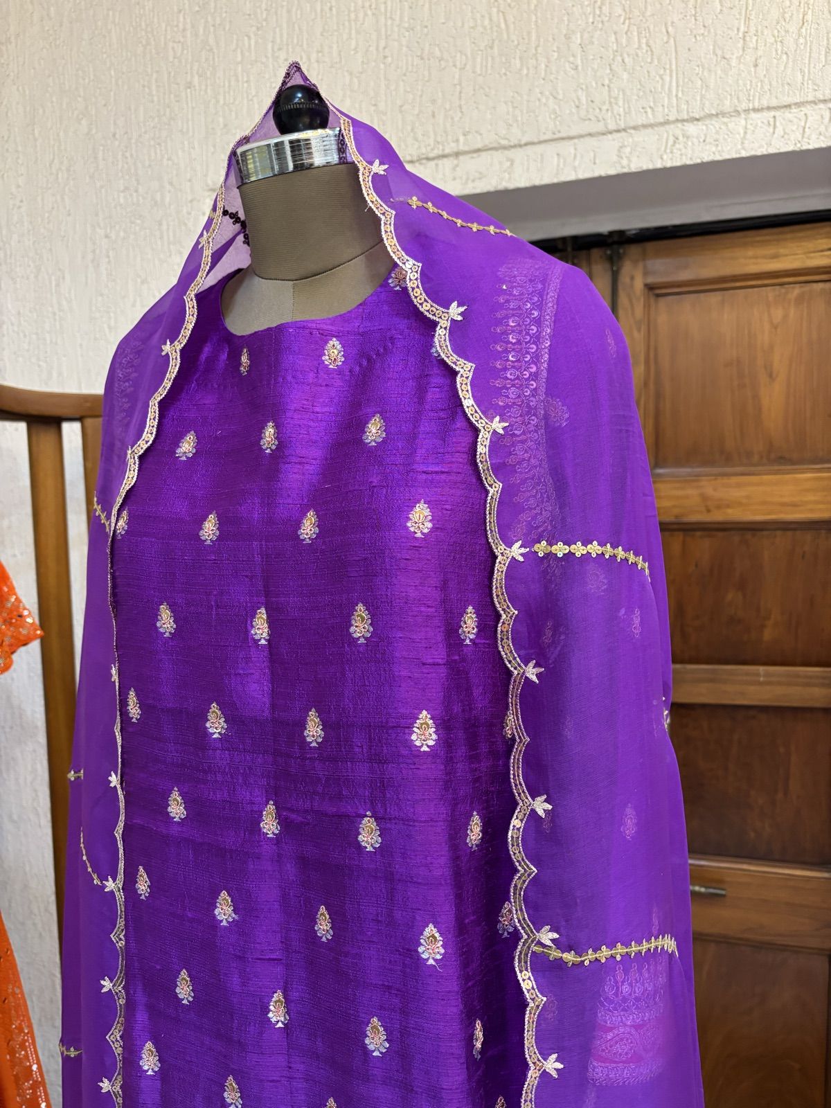 Violet Sharara Set with Zardozi Neckline - view 5