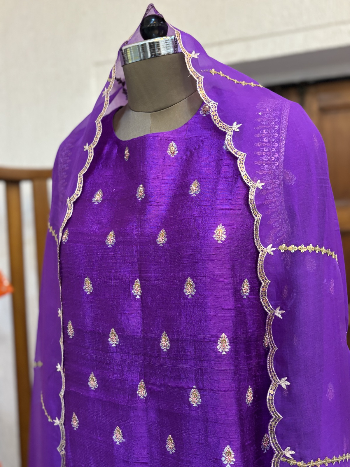 Violet Sharara Set with Zardozi Neckline - view 6