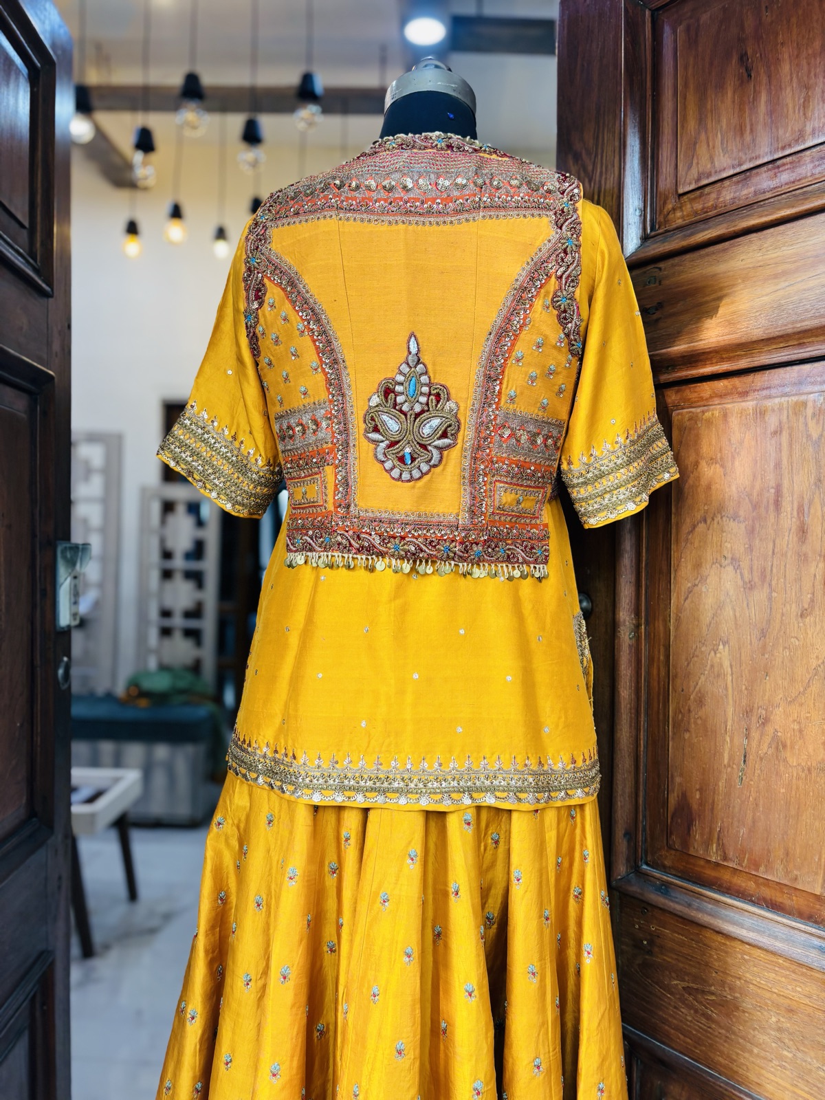 Mustard Ghagra with Embroidered Jacket & Mint Dupatta