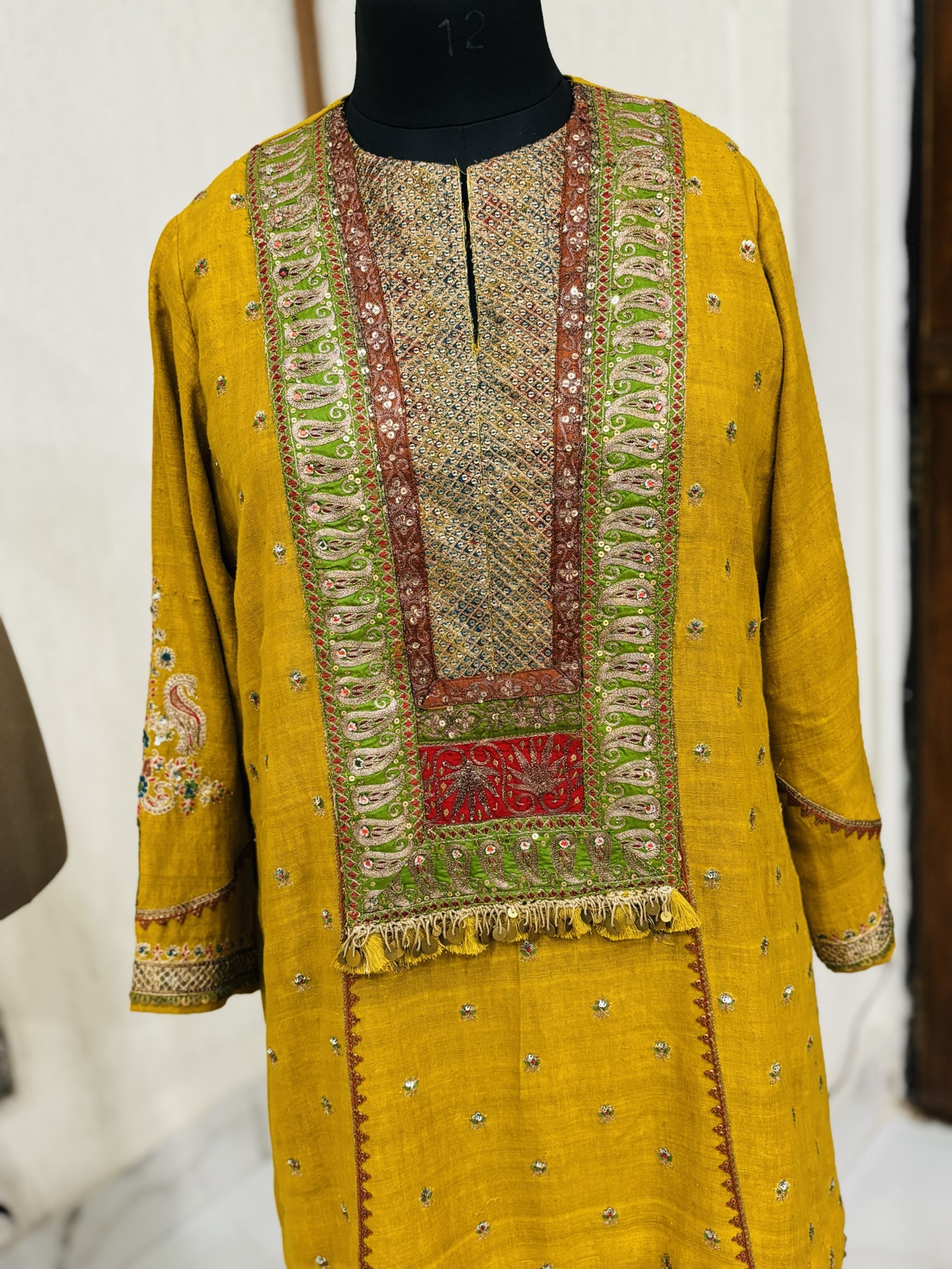Ochre Handloom Kurta with Peacock Embroidery
